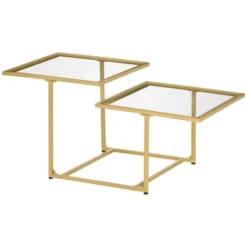HOMCOM 38" Modern Tempered Glass Coffee Table, Side Table With 2 Tabletops For Living Room, Office, Bedroom, Gold -Homcom Shop GUEST b4c4b419 082b 4c3d b9ad 71b6f04da4c6