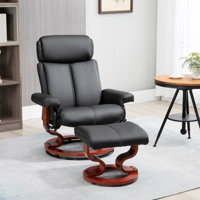 HOMCOM Recliner Chair With Ottoman, 360° Swivel Reclining Chair With Wood Base And Matching Footrest, Black 3 HOMCOM Recliner Chair With Ottoman, 360° Swivel Reclining Chair With Wood Base And Matching Footrest, Black