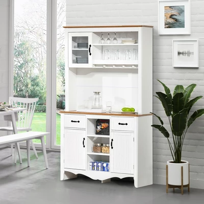 HOMCOM 71" Kitchen Buffet With Hutch, Farmhouse Style Storage Pantry With 2 Drawers, 3 Door Cabinets And 3 Shelves, White 6 HOMCOM 71" Kitchen Buffet With Hutch, Farmhouse Style Storage Pantry With 2 Drawers, 3 Door Cabinets And 3 Shelves, White - Image 4