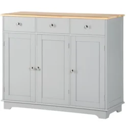 HOMCOM Modern Sideboard With Rubberwood Top, Buffet Cabinet With Storage Cabinets, Drawers And Adjustable Shelves For Living Room, Kitchen, Grey -Homcom Shop GUEST b797667e 6369 48cd a294 84730bfb0a6c