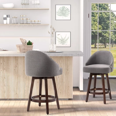 HOMCOM Bar Stools Set Of 4, Linen Fabric Kitchen Counter Stools With Nailhead Trim, Rubber Wood Legs And Footrest For Dining Room, Pub, Dark Gray 4 HOMCOM Bar Stools Set Of 4, Linen Fabric Kitchen Counter Stools With Nailhead Trim, Rubber Wood Legs And Footrest For Dining Room, Pub, Dark Gray - Image 2