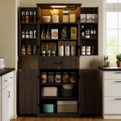 HOMCOM 71" LED Kitchen Pantry Cabinet, Farmhouse Storage Cabinet With Door Shelves, Adjustable Shelves And Drawer, Distressed Brown 13 HOMCOM 71" LED Kitchen Pantry Cabinet, Farmhouse Storage Cabinet With Door Shelves, Adjustable Shelves And Drawer, Distressed Brown -Homcom Shop GUEST b92a58bd ab73 4136 89e7 92623e5a0b47