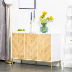 HOMCOM Modern 3 Door Accent Sideboard Storage Cabinet With Chevron Pattern And Adjustable Shelving, Natural Wood 8 HOMCOM Modern 3 Door Accent Sideboard Storage Cabinet With Chevron Pattern And Adjustable Shelving, Natural Wood -Homcom Shop GUEST bbbc22b6 e3d8 47db 8fe7 d63b4146dd52