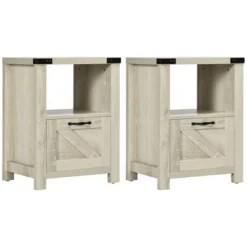 HOMCOM Farmhouse Side Table With 1 Drawer, 1 Open Shelf And Tabletop For Living Room, Set Of 2, Oak -Homcom Shop GUEST bc382ef3 8332 4236 8c94 d6f175fd5b8e