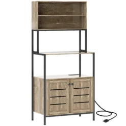 HOMCOM Baker's Rack With Power Outlet, Coffee Bar Cabinet With Storage Shelves, Microwave Stand With Louvred Door Cabinets, Gray Wood Grain -Homcom Shop GUEST bc4a0890 7bb3 468c afb8 3b51cce8847d