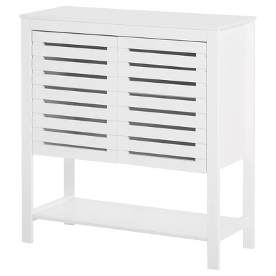 HOMCOM Buffet Sideboard Storage Cabinet With Slat Double Doors, Enclosed Adjustable Shelf And Open Bottom Shelf, White 5 HOMCOM Buffet Sideboard Storage Cabinet With Slat Double Doors, Enclosed Adjustable Shelf And Open Bottom Shelf, White - Image 3