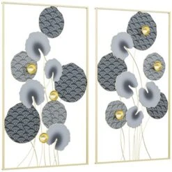 HOMCOM 3D Metal Wall Art Set Of 2 Modern Lotus Leaves Hanging Wall Sculpture Home Decor For Living Room Bedroom Kitchen 20"x32"x2, Gray And Gold -Homcom Shop GUEST bcb15eab eab0 48f5 b88d 1e9d4f7f5885