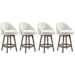 HOMCOM Bar Stools Set Of 4, Linen Fabric Kitchen Counter Stools With Nailhead Trim, Rubber Wood Legs And Footrest For Dining Room, Pub, Cream White -Homcom Shop GUEST bdb2c8e6 8dd3 40f9 b385 522dc4945a12