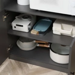 HOMCOM 71" Kitchen Buffet With Hutch, Pantry Storage Cabinet With Shelves, Open Microwave Countertop For Dining Room, Living Room, Gray -Homcom Shop GUEST bfcb7852 858f 461a bfdf 5a286d53bbdb