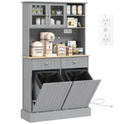 HOMCOM 68" Kitchen Pantry Cabinet With Charging Station, 2 Tilt Out Trash Cabinets And Microwave Stand, Modern Storage Cabinet -Homcom Shop GUEST c080f1b5 7e9f 4f99 adbd b74a1cf86a59