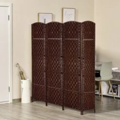 HOMCOM 6' Tall Wicker Weave 4 Panel Room Divider Privacy Screen - Brown