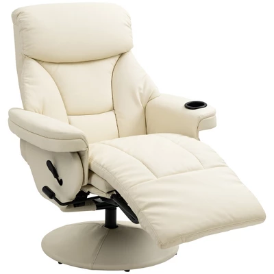 HOMCOM Manual Recliner, Swivel Lounge Armchair With Side Pocket, Footrest And Cup Holder For Living Room, Cream White 5 HOMCOM Manual Recliner, Swivel Lounge Armchair With Side Pocket, Footrest And Cup Holder For Living Room, Cream White - Image 3
