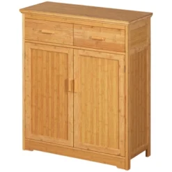 HOMCOM Bathroom Storage Cabinet, Bamboo Floor Cabinet Organizer With Doors And Adjustable Shelves, Natural -Homcom Shop GUEST c2bd6b15 b83e 4ecb ac1d f7f104489a0d
