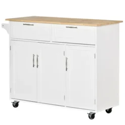 HOMCOM 48" Modern Kitchen Island Cart On Wheels With Storage Drawers, Rolling Utility Cart With Adjustable Shelves, Cabinets And Towel Rack -Homcom Shop GUEST c372495a 456c 4214 bfac b114d72969dd