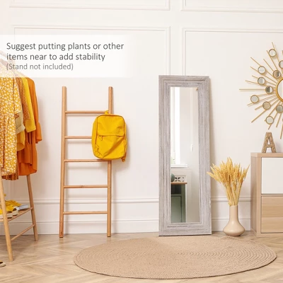 HOMCOM 64"x21" Wood Full Length Mirror, Farmhouse Decorative Wall Mirror, Hanging And Leaning Floor Mirror, Vertical Or Horizontal, Distressed Gray 6 HOMCOM 64"x21" Wood Full Length Mirror, Farmhouse Decorative Wall Mirror, Hanging And Leaning Floor Mirror, Vertical Or Horizontal, Distressed Gray - Image 4