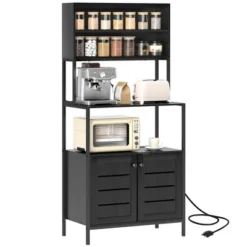 HOMCOM Baker's Rack With Power Outlet, Coffee Bar Cabinet With Storage Shelves, Microwave Stand With Louvred Door Cabinets, Black 13 HOMCOM Baker's Rack With Power Outlet, Coffee Bar Cabinet With Storage Shelves, Microwave Stand With Louvred Door Cabinets, Black -Homcom Shop GUEST c6d05594 5e4a 433b 99c2 5c0fcbe010aa