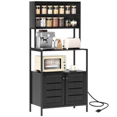HOMCOM Baker's Rack With Power Outlet, Coffee Bar Cabinet With Storage Shelves, Microwave Stand With Louvred Door Cabinets, Black 8 HOMCOM Baker's Rack With Power Outlet, Coffee Bar Cabinet With Storage Shelves, Microwave Stand With Louvred Door Cabinets, Black - Image 6