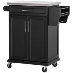 HOMCOM Rolling Kitchen Island Utility Trolley, Storage Cart On Wheels With Drawer, Spice Rack, Black -Homcom Shop GUEST c6f8a20b aaf8 41a7 abf6 aa33364866b2