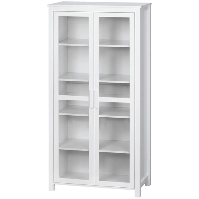 HOMCOM Freestanding Kitchen Pantry, 5-tier Storage Cabinet With Adjustable Shelves And 2 Glass Doors, White 5 HOMCOM Freestanding Kitchen Pantry, 5-tier Storage Cabinet With Adjustable Shelves And 2 Glass Doors, White - Image 3