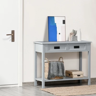 HOMCOM Console Table With 2 Storage Drawers And Open Shelf, Modern Sofa Table For Hallway, Living Room, Or Bedroom, Gray 4 HOMCOM Console Table With 2 Storage Drawers And Open Shelf, Modern Sofa Table For Hallway, Living Room, Or Bedroom, Gray - Image 2