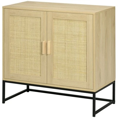 HOMCOM Accent Cabinet, Sideboard Buffet Cabinet With Rattan Doors, Adjustable Shelf And Metal Base, Boho Storage Cabinet, Natural 5 HOMCOM Accent Cabinet, Sideboard Buffet Cabinet With Rattan Doors, Adjustable Shelf And Metal Base, Boho Storage Cabinet, Natural - Image 3