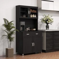 HOMCOM 67" Buffet With Hutch, Modern Kitchen Pantry, Freestanding Storage Cabinet With Framed Glass Doors, Shelves And Drawers -Homcom Shop GUEST c9711f23 5786 473b a0d2 2f161ab590c2
