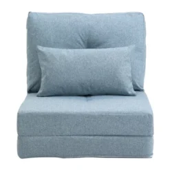 HOMCOM Convertible Flip Chair, Floor Lazy Sofa, Folding Upholstered Couch Bed With Adjustable Backrest, Metal Frame And Pillows For Living Room, Blue -Homcom Shop GUEST c9b91470 fe66 4100 b04b c88fa9458c28