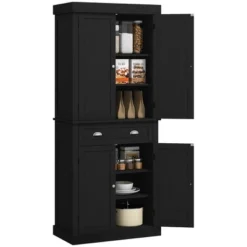 HOMCOM 72" Traditional Freestanding Kitchen Pantry Cupboard With 2 Cabinet, Drawer And Adjustable Shelves, Black Wood Grain -Homcom Shop GUEST ca639ba9 c13f 4bf8 b813 2b6632d1dea6