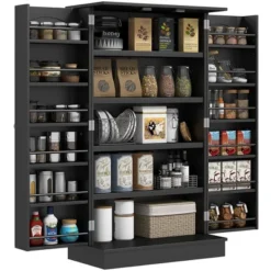HOMCOM 41" Kitchen Pantry, 2-Door Kitchen Cabinet With 5-tier Storage Shelving, 12 Spice Racks And Adjustable Shelves For Dining Room -Homcom Shop GUEST cbb67c45 bebf 4311 af46 32890eea66a3