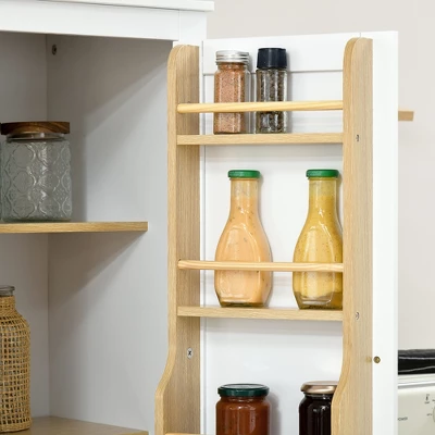 HOMCOM 72" Kitchen Pantry, 4-Door Kitchen Cabinet With 5-tier Storage Shelving, 8 Spice Racks, Interior Drawer And Adjustable Shelves, White 6 HOMCOM 72" Kitchen Pantry, 4-Door Kitchen Cabinet With 5-tier Storage Shelving, 8 Spice Racks, Interior Drawer And Adjustable Shelves, White - Image 4