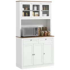 HOMCOM 71" Tall Kitchen Pantry Storage Cabinet With 2 Drawers, Microwave Cabinet With Adjustable Shelves And Glass Doors, White -Homcom Shop GUEST cd99649d 6ee0 4135 a944 c1379558d387