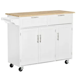 HOMCOM 48" Modern Kitchen Island Cart On Wheels With Storage Drawers, Rolling Utility Cart With Adjustable Shelves, Cabinets And Towel Rack -Homcom Shop GUEST ce3f333c 9294 4d43 b1a1 faa732104b97