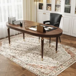 HOMCOM Area Rug 5x7, Machine Washable Rug, Non-Slip Classical Floral Print Floor Carpet For Living Room, Bedroom, Dining Room, Mixed-Brown -Homcom Shop GUEST ced1576b 5f9b 4c32 83f2 5f19687e9939