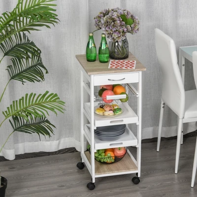 HOMCOM 32.25" Wooden Rolling Kitchen Storage Cart On 360° Swivel Wheels With Ample Storage Space & Solid Structure 9 HOMCOM 32.25" Wooden Rolling Kitchen Storage Cart On 360° Swivel Wheels With Ample Storage Space & Solid Structure - Image 7