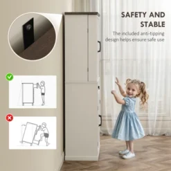 HOMCOM 71" LED Kitchen Pantry Cabinet, Farmhouse Storage Cabinet With Door Shelves, Adjustable Shelves And Drawer, Distressed White -Homcom Shop GUEST d1820fa6 5c75 48ad a131 636d6422ea75