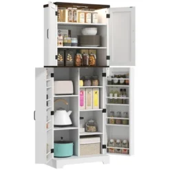 HOMCOM 64" Kitchen Pantry Storage Cabinet With Motion Sensor Light, Spice Racks And Adjustable Shelves, White -Homcom Shop GUEST d1cd1e83 bcec 4764 87ff 556ee84ea24a