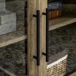 HOMCOM Farmhouse Style Buffet Cabinet, Glass Door Sideboard, Kitchen Storage Cabinet, Coffee Bar For Living Room, Distressed Grey -Homcom Shop GUEST d2cfe890 dce0 4acf a8ca ca56103b2c2f