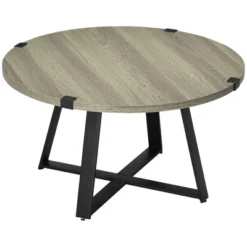 HOMCOM Round Coffee Table, Accent Center Table Steel Legs Living Room Furniture, Wooden Coffee Table, Light Gray -Homcom Shop GUEST d36e35be 1dfb 4ac1 9cea 2e61d241e351