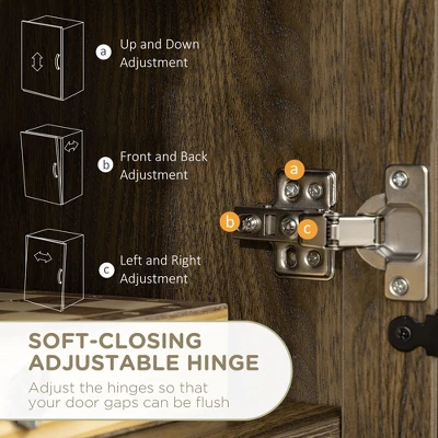 HOMCOM Farmhouse Buffet Cabinet, Sideboard, Kitchen Storage Cabinet With Adjustable Shelves And Wire Mesh Door, Coffee Bar For Living Room, Walnut 6 HOMCOM Farmhouse Buffet Cabinet, Sideboard, Kitchen Storage Cabinet With Adjustable Shelves And Wire Mesh Door, Coffee Bar For Living Room, Walnut - Image 4