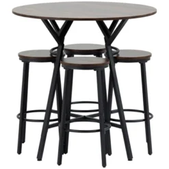 HOMCOM Industrial 5-Piece Bar Table And Chairs Set, Space Saving Dining Table With 4 Stools For Pub And Kitchen, Brown 9 HOMCOM Industrial 5-Piece Bar Table And Chairs Set, Space Saving Dining Table With 4 Stools For Pub And Kitchen, Brown -Homcom Shop GUEST d4ca71e7 e2d5 4df2 9c76 6cb30865ab28