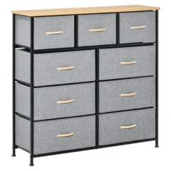 HOMCOM 9 Drawers Storage Chest Dresser Organizer Unit W/ Steel Frame, Wood Top, Easy Pull Fabric Bins, For Bedroom, Hallway, Closet, Entryway -Homcom Shop GUEST d53b9bad d459 4beb 8d12 ffa54356a8c0