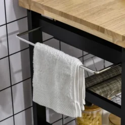 HOMCOM 3-Tier Utility Kitchen Cart With Handle Bar, Steel Basket Rolling Cart, Food Storage Service Trolley With Drawer, Rubber Wood Top, Black -Homcom Shop GUEST d5aef0d5 ffc8 4e0c be43 ad2395f7cdd8