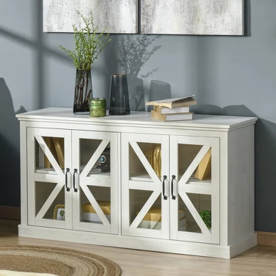 HOMCOM Rustic Kitchen Sideboard, Glass Door Buffet Cabinet, TV Stand With Adjustable Shelf For Dining Room, White 3 HOMCOM Rustic Kitchen Sideboard, Glass Door Buffet Cabinet, TV Stand With Adjustable Shelf For Dining Room, White