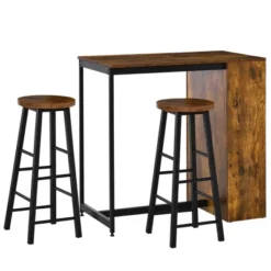 HOMCOM 3 Piece Industrial Dining Table Set, Counter Height Bar Table & Stools Set With Storage Shelf, Rustic Brown -Homcom Shop GUEST d6d61439 74be 4987 b4b1 4e493e50b253