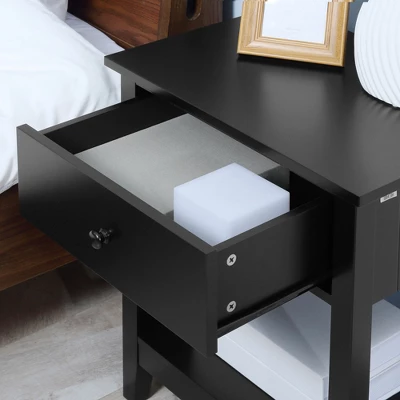HOMCOM Modern Style Nightstand, Side Table With Drawer And Storage Shelf For Bedroom, Or Living Room 7 HOMCOM Modern Style Nightstand, Side Table With Drawer And Storage Shelf For Bedroom, Or Living Room - Image 5