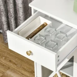 HOMCOM 45" Farmhouse Style Kitchen Sideboard, Serving Buffet Cabinet, Storage Cupboard With Glass Doors And 3 Drawers, White -Homcom Shop GUEST d8e0e37f 455f 4169 84a7 1d8a2796091c