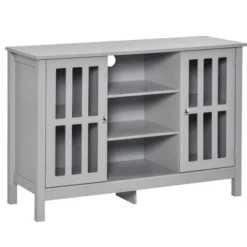 HOMCOM Modern Sideboard, Storage Cabinet, Buffet With 2 Slatted Framed Doors, Open Middle Shelving And Cable Management Hole -Homcom Shop GUEST d971622b c5d8 480b b454 c1e0656027a1