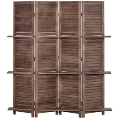HOMCOM 4-Panel Folding Room Divider, 5.6 Ft Freestanding Paulownia Wood Privacy Screen Panel With Storage Shelves For Bedroom Or Office -Homcom Shop GUEST da1d7207 b99b 4dde 8953 c80a55f0c6b2