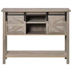 HOMCOM Farmhouse Style Console Table With Sliding Barn Doors And 4 Open Storage Compartments And Elevated Base, Gray 9 HOMCOM Farmhouse Style Console Table With Sliding Barn Doors And 4 Open Storage Compartments And Elevated Base, Gray -Homcom Shop GUEST da6e1032 162e 453d a0c4 dcd7cb0c2b93