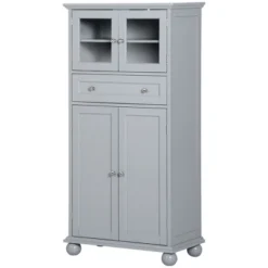 HOMCOM 52" Traditional Kitchen Pantry, Floor Storage Cabinet, Small Cupboard Organizer With Adjustable Shelves And 4-Doors For Living Room, Gray -Homcom Shop GUEST db184c9b 7451 483c 80c0 7d219b7e9f47